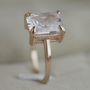 "Super Design Radiant Cut Clear Gemstone Gold Dainty Ring for Women, VIP…